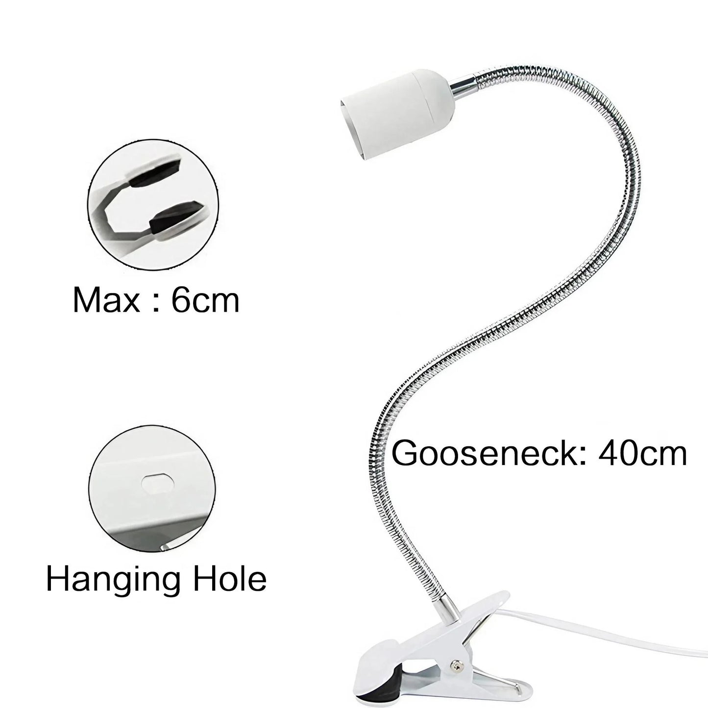 EU US Plug 360 Degree Flexible Desk Lamp Holder E27 Light Base Socket Gooseneck Clip-on Cable with Power On Switch for Home