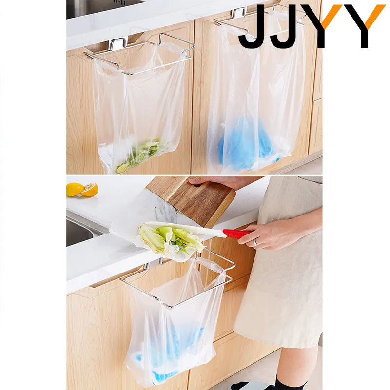 Kitchen Trash Rack Cabinet Door Garbage Bags Holder Stainless Steel Closet Garbage Storage Holder