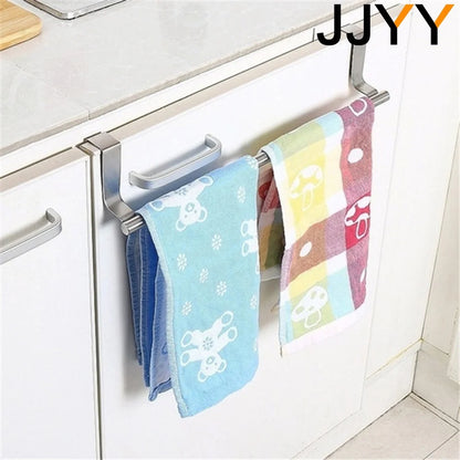 Stainless Steel Towel Bar Holder Kitchen Cabinet Cupboard Door Hanging Rack Bathroom Door Kitchen Storage Hanger