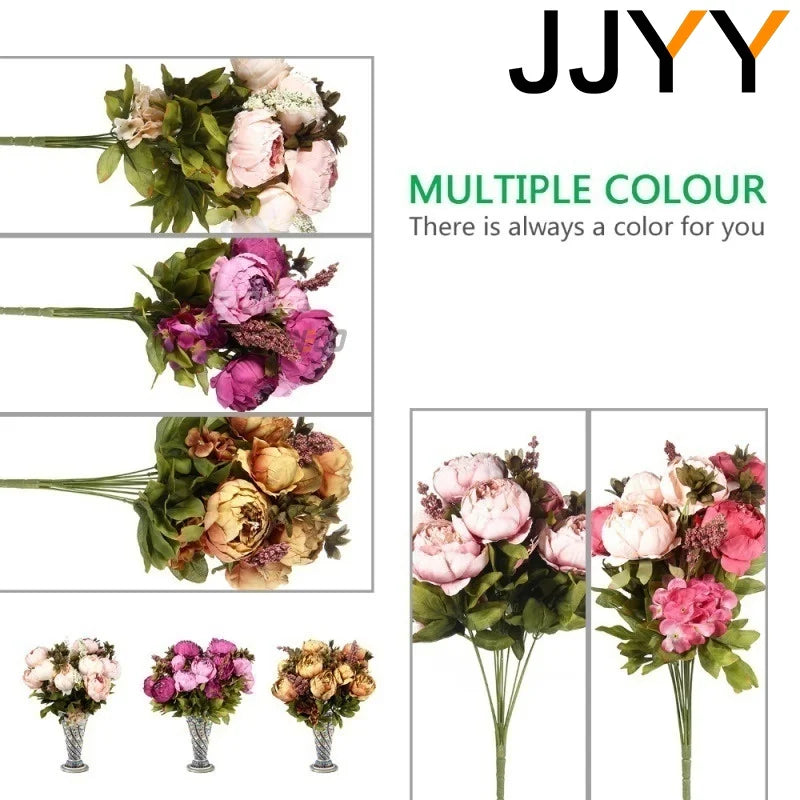 Artificial Flowers Bouquet 13 Heads European Style Peony Silk Flowers High Quality Plastic Flowers Fake Daisy Accessories