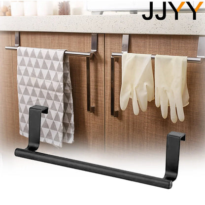 Stainless Steel Towel Bar Holder Kitchen Cabinet Cupboard Door Hanging Rack Bathroom Door Kitchen Storage Hanger