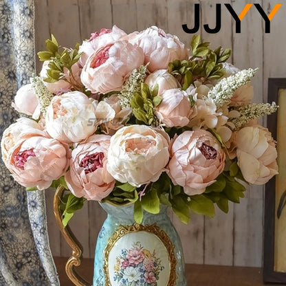 Artificial Flowers Bouquet 13 Heads European Style Peony Silk Flowers High Quality Plastic Flowers Fake Daisy Accessories