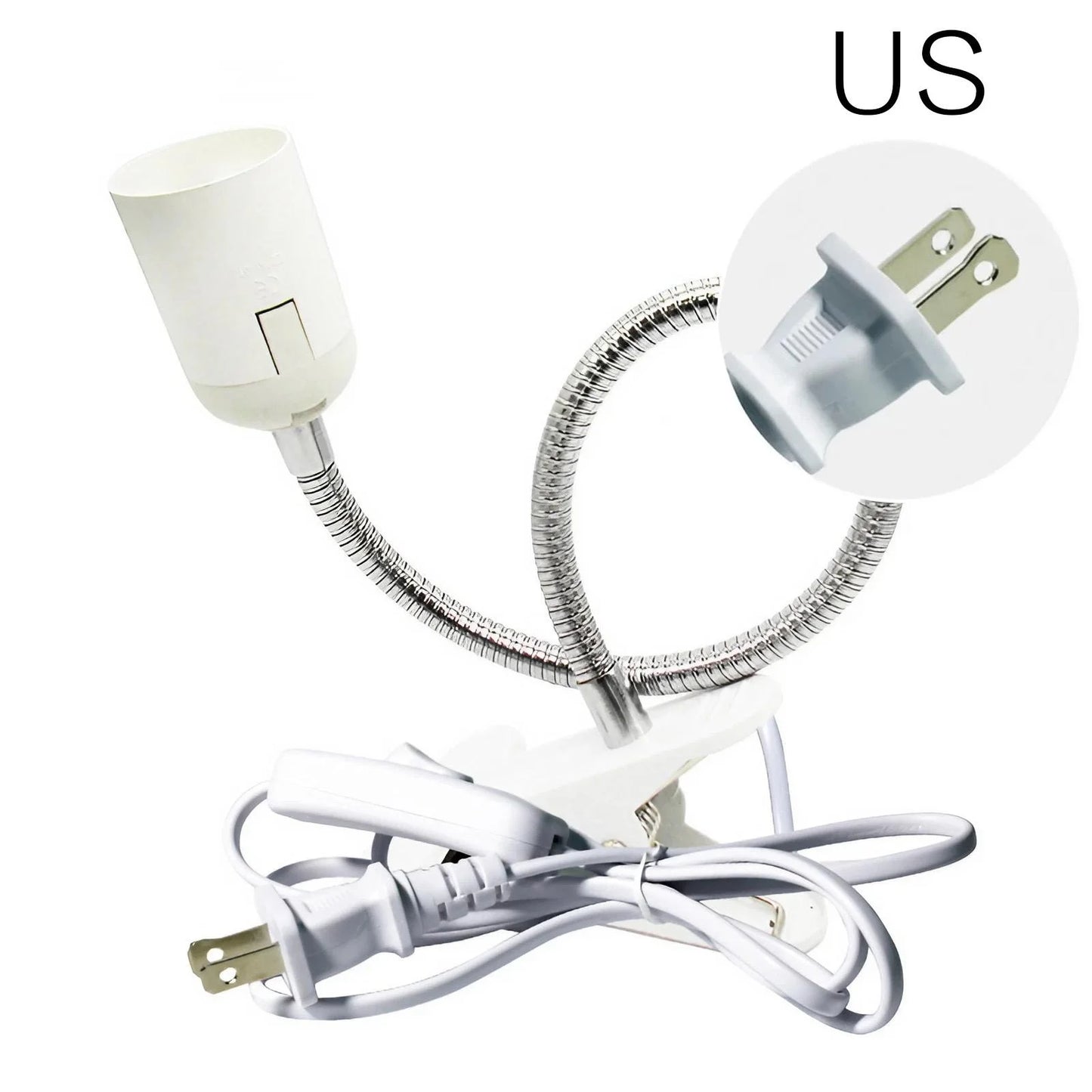 EU US Plug 360 Degree Flexible Desk Lamp Holder E27 Light Base Socket Gooseneck Clip-on Cable with Power On Switch for Home