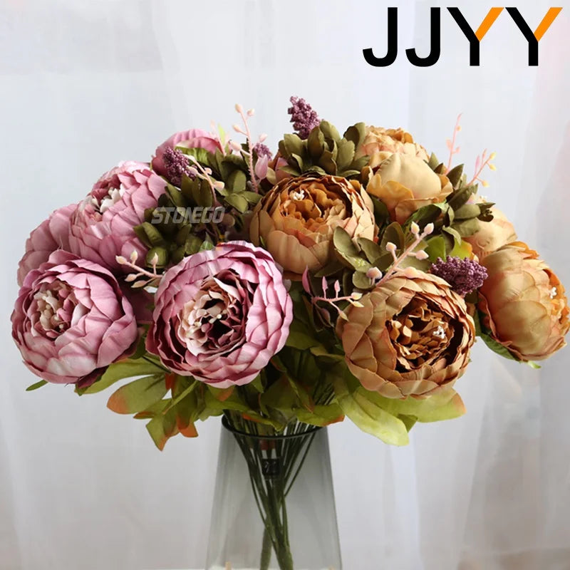 Artificial Flowers Bouquet 13 Heads European Style Peony Silk Flowers High Quality Plastic Flowers Fake Daisy Accessories