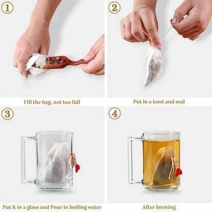 100 Pcs Disposable Tea Bags Filter Bags for Tea Infuser with String Heal Seal, Food Grade Non-woven Fabric Spice Filters