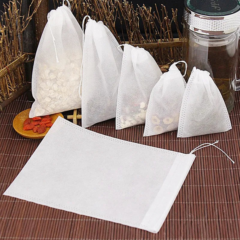 100 Pcs Disposable Tea Bags Filter Bags for Tea Infuser with String Heal Seal, Food Grade Non-woven Fabric Spice Filters