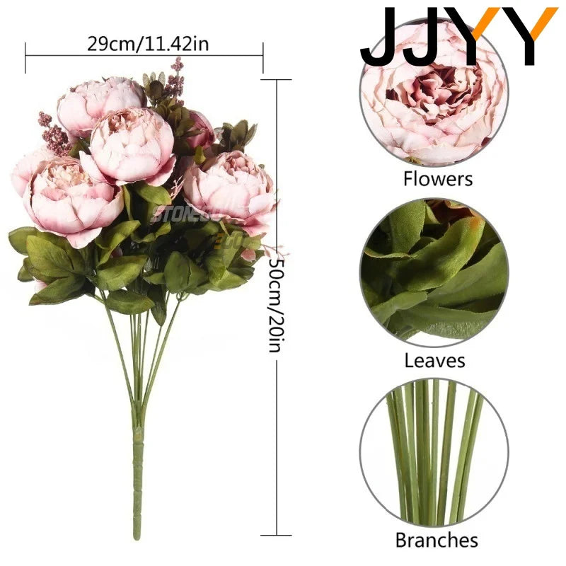 Artificial Flowers Bouquet 13 Heads European Style Peony Silk Flowers High Quality Plastic Flowers Fake Daisy Accessories