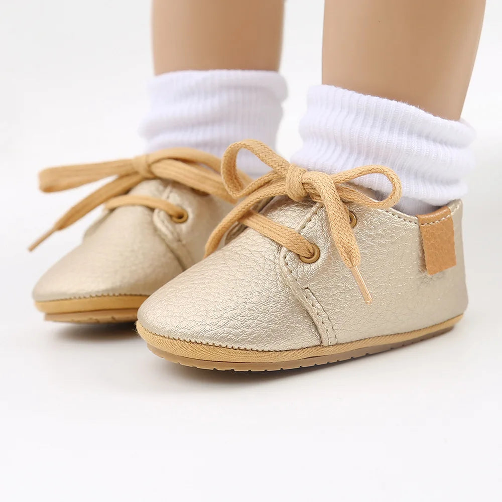 Baby Shoes Retro Leather Boy Girl Shoes Multicolor Toddler Rubber Sole Anti-slip First Walkers Infant Newborn Moccasins