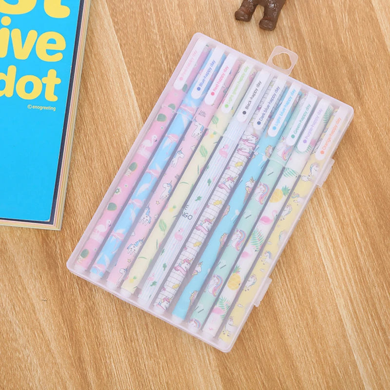 10 Pcs/Set Colored 0.38mm Ink Flamingo Unicorn Gel Pen Animal Starry Sky Kawaii Gel Pencils Office School Stationery Supplies