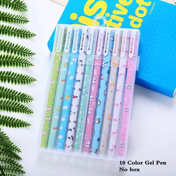 10 Pcs/Set Colored 0.38mm Ink Flamingo Unicorn Gel Pen Animal Starry Sky Kawaii Gel Pencils Office School Stationery Supplies