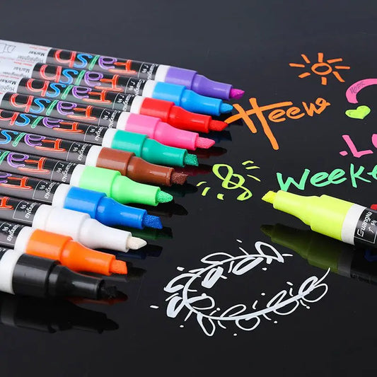 8/12 Color Erasable Multi Colored Highlighters Liquid Chalk Marker Pens For LED Writing Board Glass Window Art Marker Pens