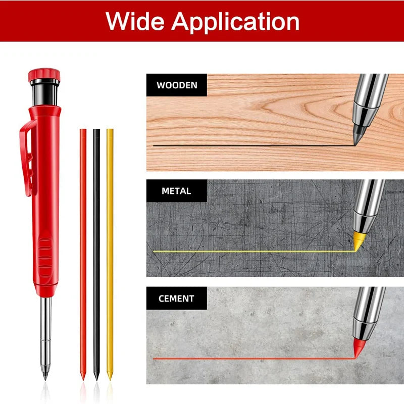 Solid Carpenter Pencil Set With 6 Refill Leads Built-in Sharpener Marking Tool Woodworking Deep Hole Mechanical Pencils