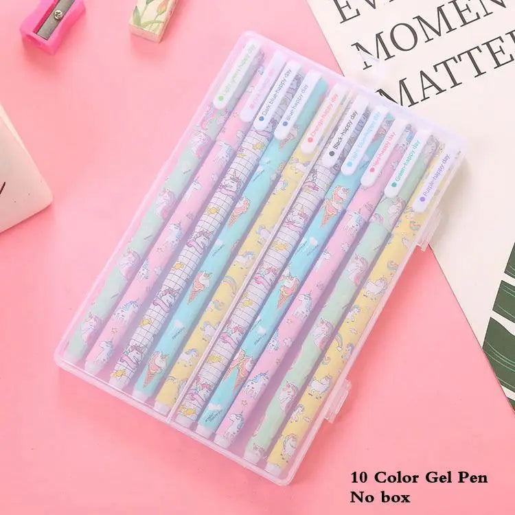 10 Pcs/Set Colored 0.38mm Ink Flamingo Unicorn Gel Pen Animal Starry Sky Kawaii Gel Pencils Office School Stationery Supplies