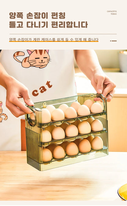 Kitchen Large Capacity Egg Fridge Storage Box - Portable Multi-Layer Egg Tray Organizer, Convenient Opening/Closing Egg Holder