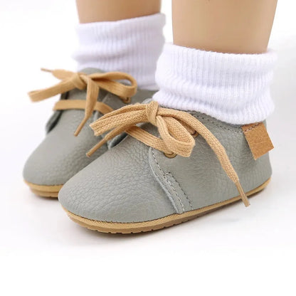 Meckior Baby Shoes Retro PU Leather Boy Girl Shoes Toddler Rubber Sole Anti-slip First Walkers Unisex Newborn Moccasins