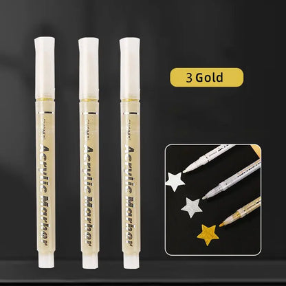 1/3Pcs/Set High-gloss Acrylic Markers Gold, Silver and White Painting Graffiti Pens, Waterproof Ink, Water-based Acrylic Markers