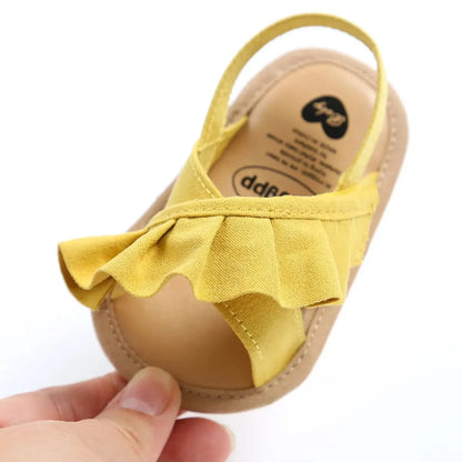 Meckior Summer Baby Sandals Baby Girl Shoes Princess Flat Sole Non-slip Toddler First Walker Crib Shoes Newborn Canvas Slippers