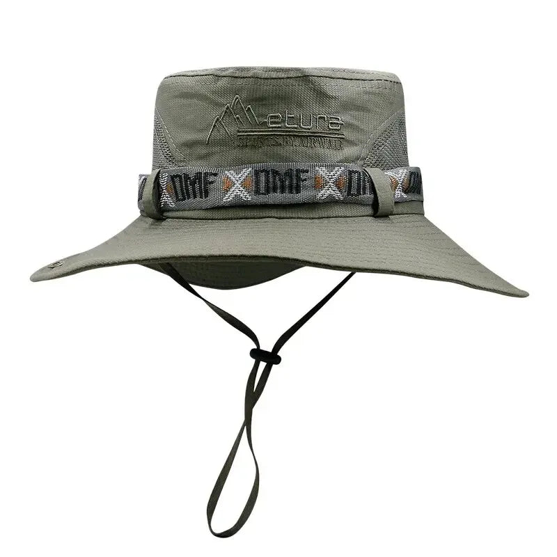 Summer Men Bucket Hat Outdoor UV Protection Wide Brim Panama Safari Hunting Hiking Hat Mesh Fisherman Hat Beach Sunscreen Cap