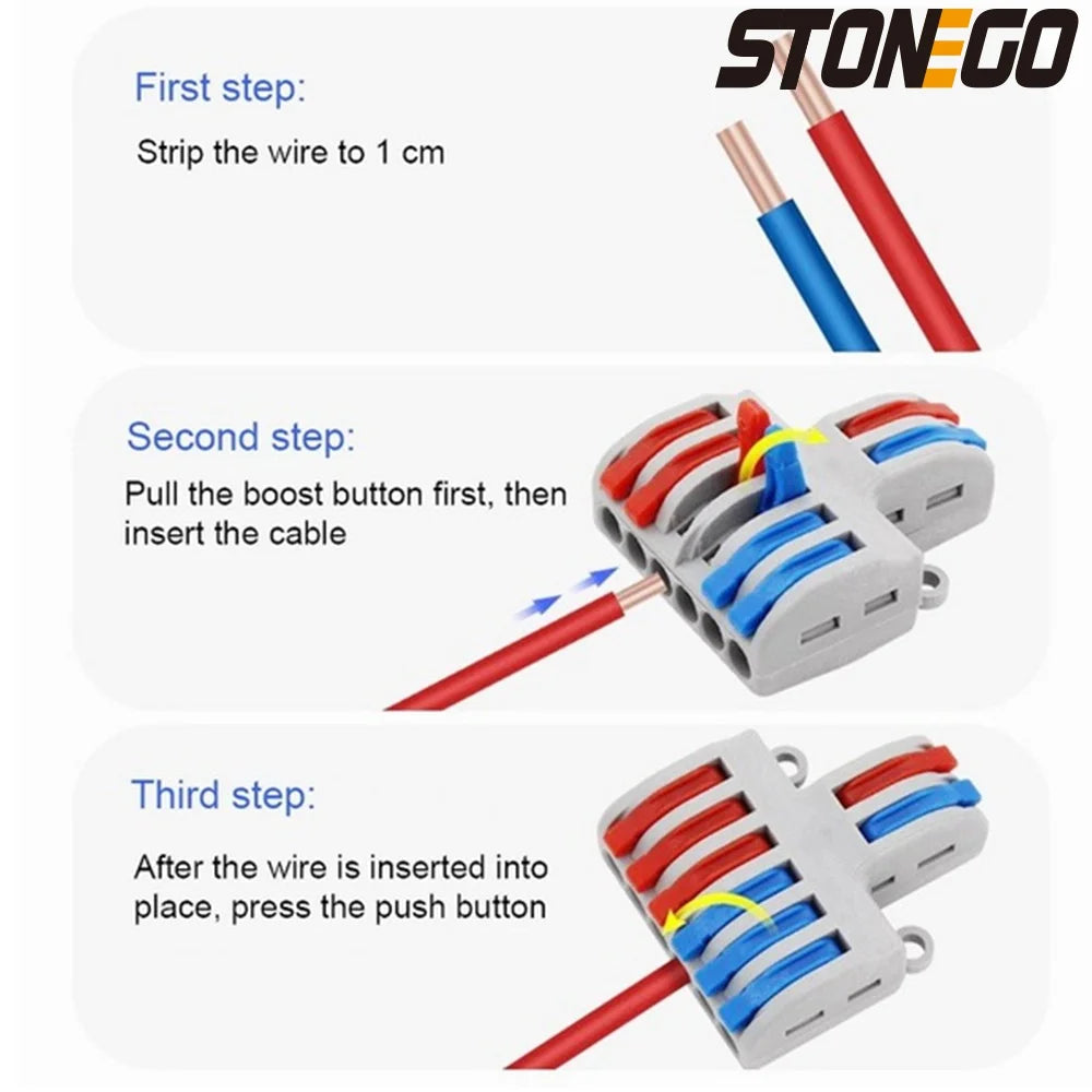 STONEGO 2 In 4/6/8 Several Out Quick Wiring Connector Universal Splitter Wiring Cable Pushin Can Matched Butt Home Terminal Bloc