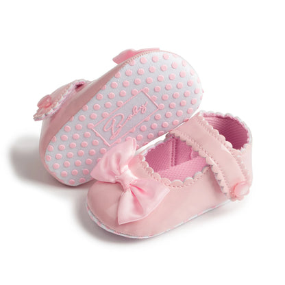 Meckior Classic PU Leather Girl Baby Shoes Bowknot Princess Flat Non-Slip Cotton Bottom Walking Newborn Crib Dress Shoes 0-18M