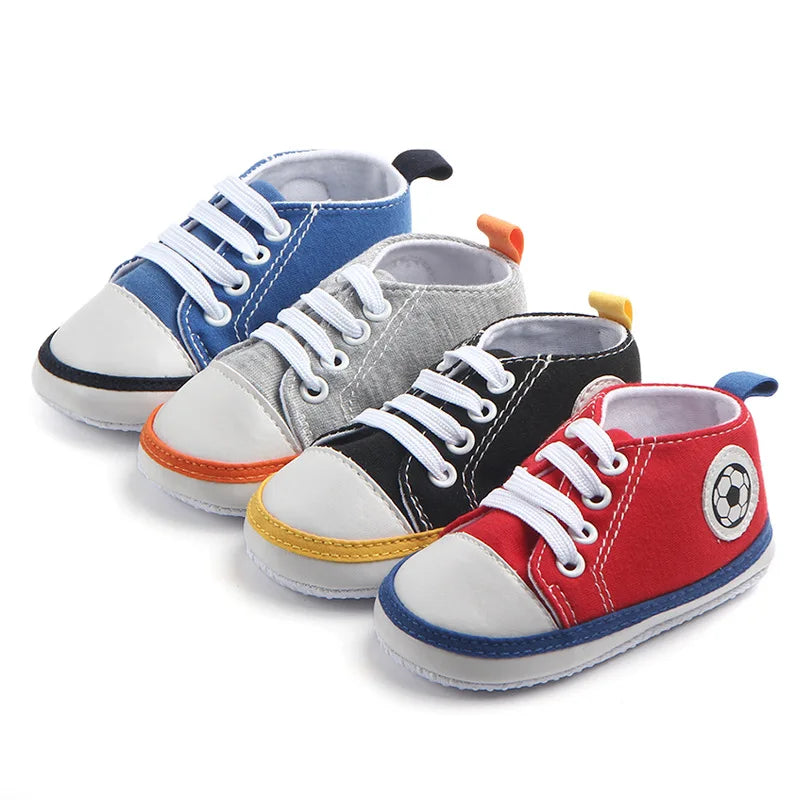 Meckior Colorblocking Baby Boys Girls Canvas Soccer Shoes Baby Sneakers Lace Up Soft Sole Anti Slip Newborn Toddler Shoes