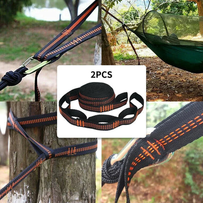 Correias De Poliéster Reforçado Para Acampamento AO Ar Livre Black Hammock Straps 5 Ring Alta Carga-rolamento Farpado 2pcs