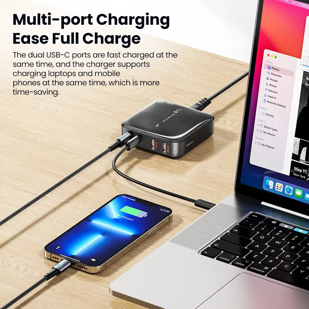 Charger Charging Station Multi Port 67W GaN USB Charger Desktop Type C PD QC Quick Charge For iPhone MacBook Pro Xiaomi