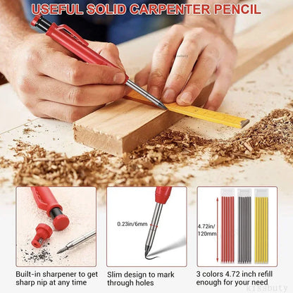 Solid Carpenter Mechanical Pencil with Sharpener Woodworking Tools 2.8mm 3 Colors Refill Construction Tools Stationery Supply