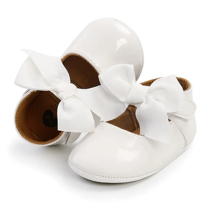 Meckior Baby Shoes Bowknot Rubber Sole Anti-slip PU Ballet Slippers Baby Girl Dress Shoes First Walker Toddler Crib Shoes