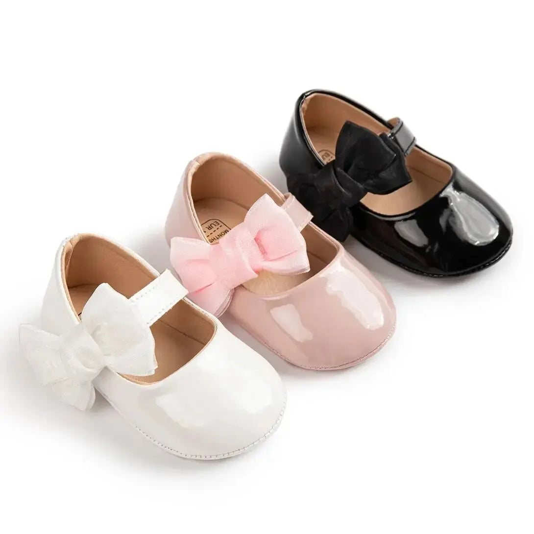 Meckior Baby Girls Shoes PU Leather Bowknot Flat Non Slip Rubber Sole Toddler First Walkers Princess Wedding Dress Girl Shoes