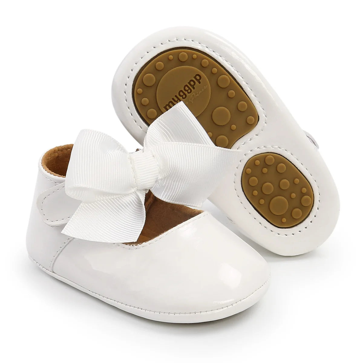 Meckior Baby Shoes Bowknot Rubber Sole Anti-slip PU Ballet Slippers Baby Girl Dress Shoes First Walker Toddler Crib Shoes