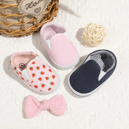 Meckior Casual Canvas Baby Shoes Strawberry Pattern Sleeve Mouth Toddler Anti-slip Soft Sole Newborn Infant Boy Girl Shoes