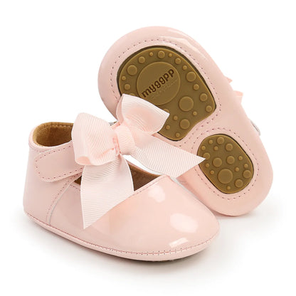 Meckior Baby Shoes Bowknot Rubber Sole Anti-slip PU Ballet Slippers Baby Girl Dress Shoes First Walker Toddler Crib Shoes