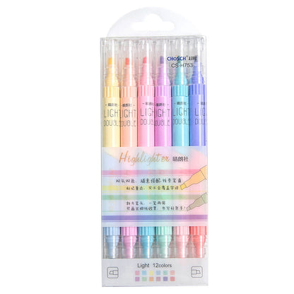 KissButy 6Pcs/Set Highlighter Pen Set Double headed Kawaii Fluorescence Colour School Supplies Marker Stationery