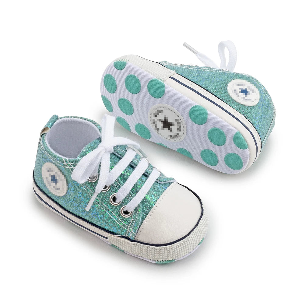 Meckior Baby Shoes Newborn Fashion Shining Canvas Sneakers Baby Boys Girls Shoes First Walkers Soft Anti-Slip Sole Toddler