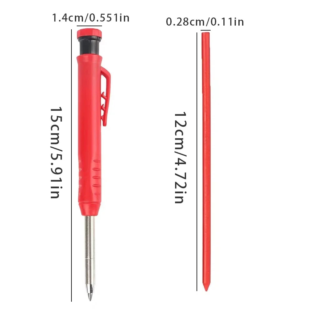 Solid Carpenter Pencil With Refill Lead And Built-in Sharpener For Deep Hole Mechanical Pencil Scribing Marking Woodworking Tool