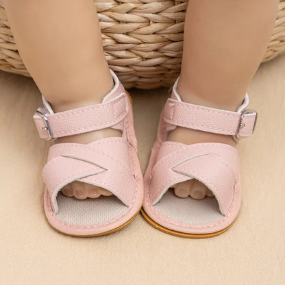 Meckior Newborn Baby Sandals Flats PU Leather Rubber Sole Anti-Slip First Walker Toddler Baby Girl Shoes Summer Infant Shoes