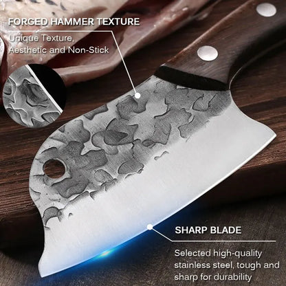 Meat Cleaver Hand Forged Full Tang Kitchen Knife Ultra Sharp Chef Knife Boning Knife Butcher Knife for Kitchen BBQ