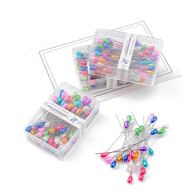 50/100PCs Rainbow Color Pearl Head Needles 5.5cm Stitch Straight Push Sewing Pin Dressmaking DIY Sewing Tools Positioning Needle