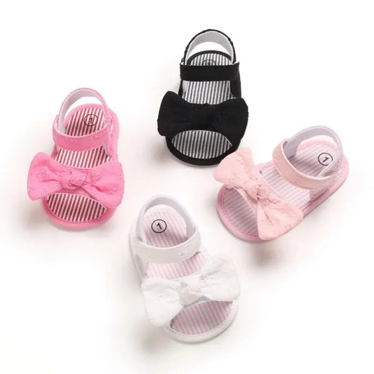 Meckior Summer Cute Bowknot Toddler Girl Shoes Canvas Newborn Garden Sandals Baby Anti-slip Soft Baby Girls Shoes 0-18M