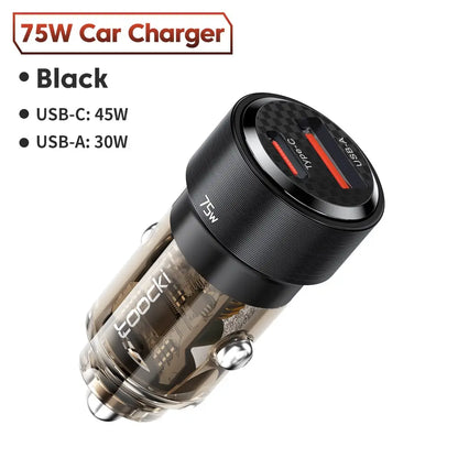 USB C 75W Car Quick Charger QC 4.0 PD 3.0 Type C 45W Fast Charging For iPhone 15 14 13 12 11 Pro Max Xiaomi Samsung Redmi