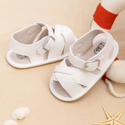 Meckior Newborn Baby Sandals Flats PU Leather Rubber Sole Anti-Slip First Walker Toddler Baby Girl Shoes Summer Infant Shoes