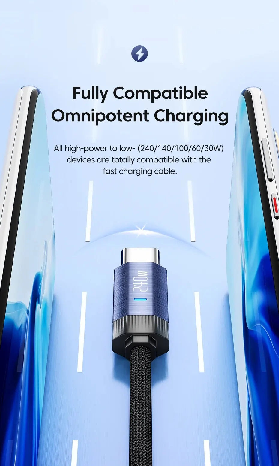 240W USB C to USB Type C Cable 48V 5A PD3.1 Super Fast Charging for iPhone 15 ProMax Samsung S23 MacBook Hauwei Xiaomi