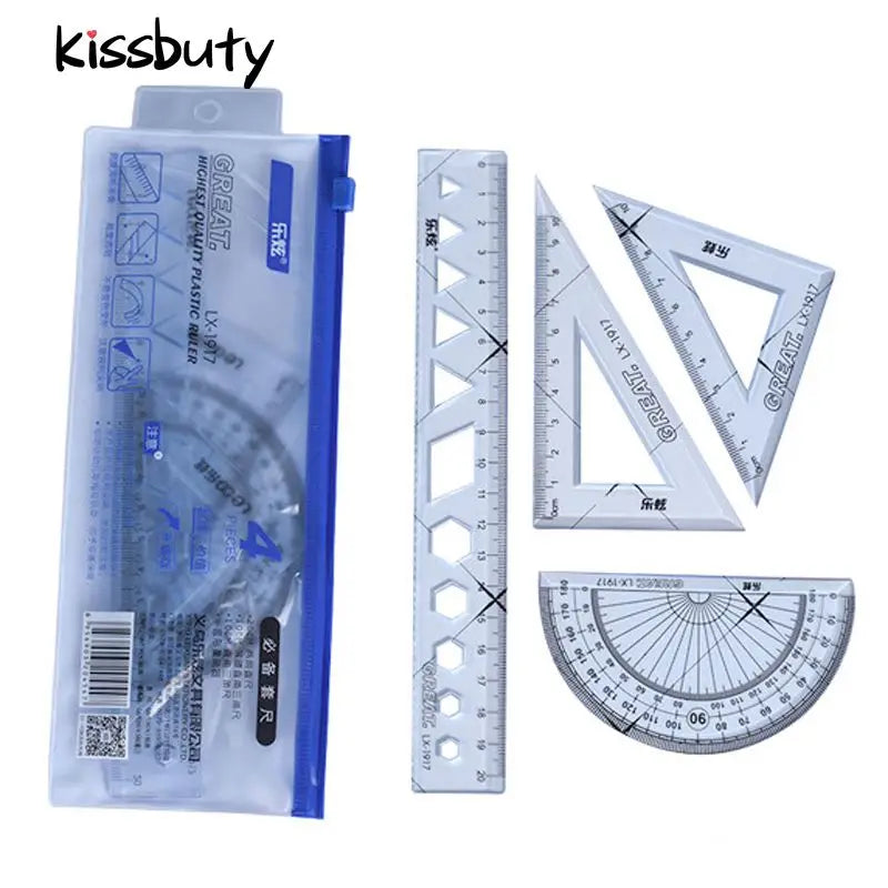 4PCS/Set Drawing Ruler Measurement Geometry Triangle Ruler Straightedge Protractor variety Rulers School&Office Stationery