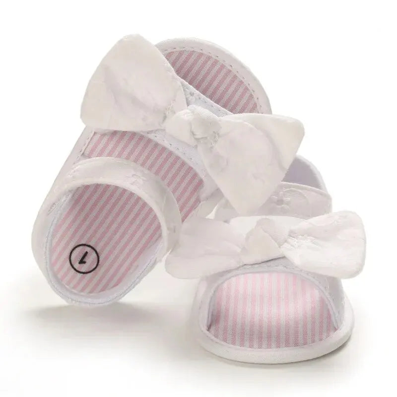 Meckior Summer Cute Bowknot Toddler Girl Shoes Canvas Newborn Garden Sandals Baby Anti-slip Soft Baby Girls Shoes 0-18M