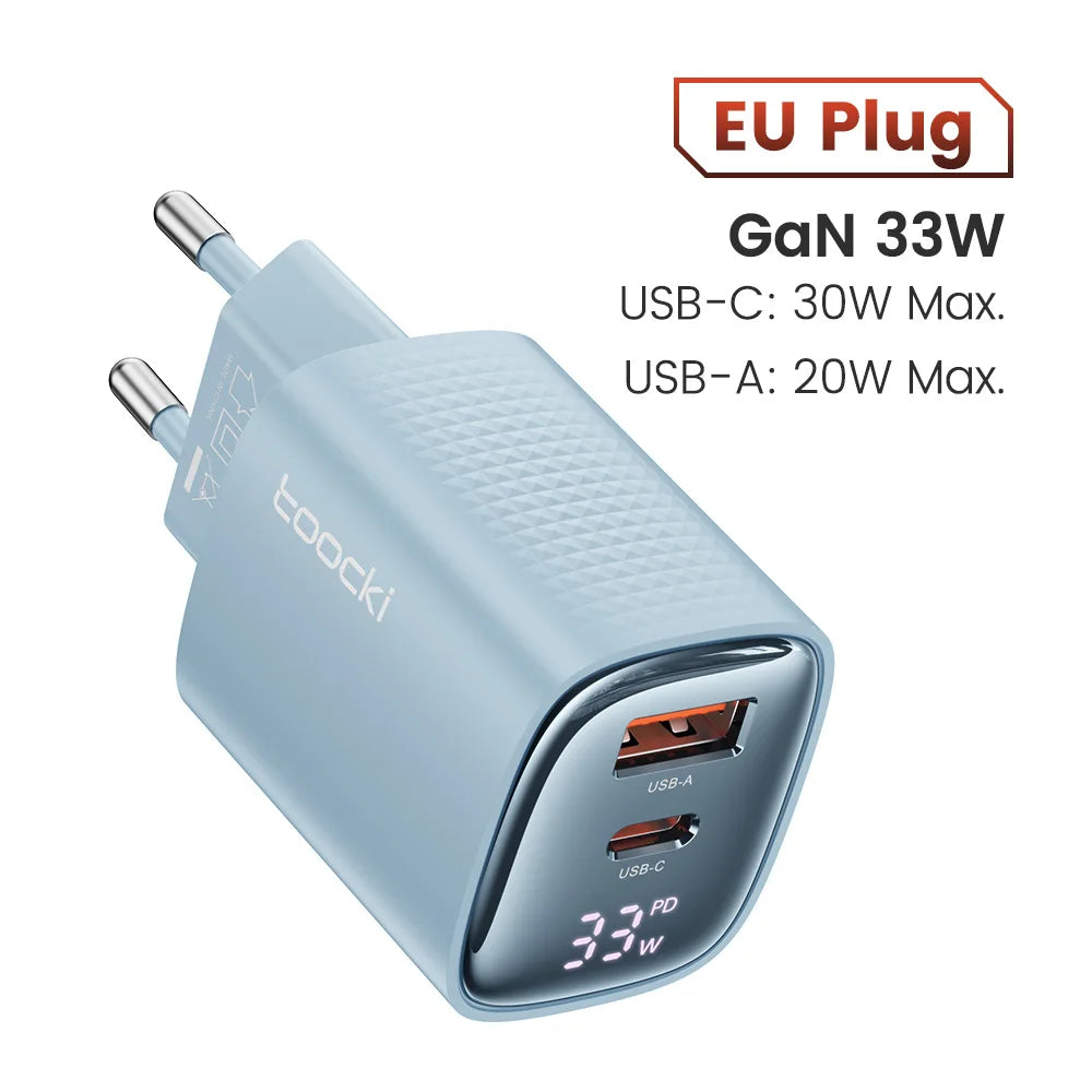 33W GaN USB C Charger Digital Display Fast Charging Type C Charger for iPhone 15 14 13 12 Samsung Galaxy S23 S22 Xiaomi