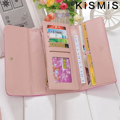 Wallets for Women Cute Pink Pocket Womens Wallets Purses Plaid PU Leather Long Wallet Hasp Phone Bag Money Coin Pocket Ca