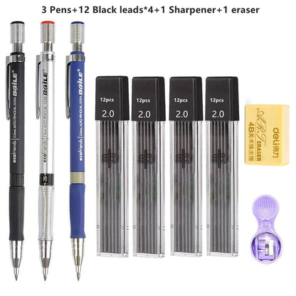 2.0 mm Mechanical Pencils Set 2B Automatic Student Pencils Color/Black Lead Refills Art Sketch School Supplies Kawaii Stationery