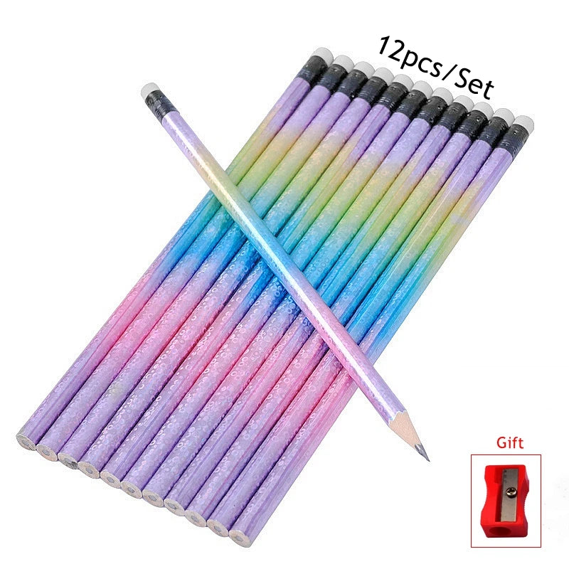 12PCS Student Fantasy Starry Sky Wooden HB Pencils Kids Sketch Drawing Material Tool School Stationery Supplies