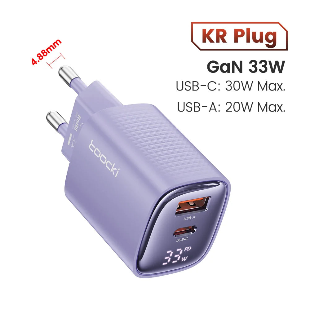 33W GaN USB C Charger Digital Display Fast Charging Type C Charger for iPhone 15 14 13 12 Samsung Galaxy S23 S22 Xiaomi